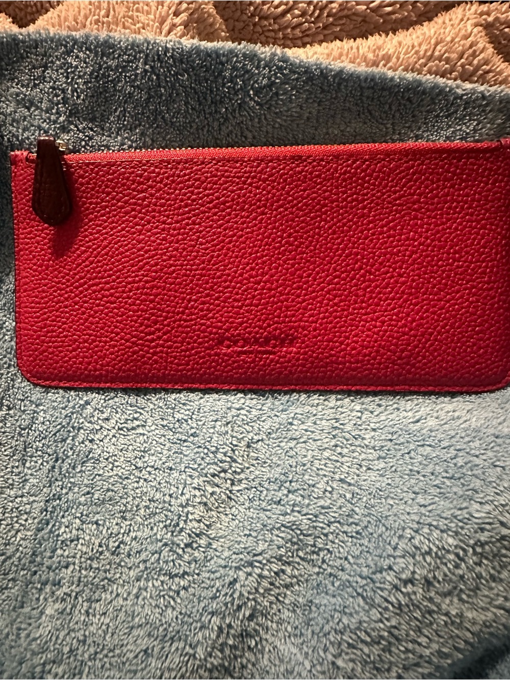 Coach Pink Leather Wrist Strap Keychain with Silver Hardware